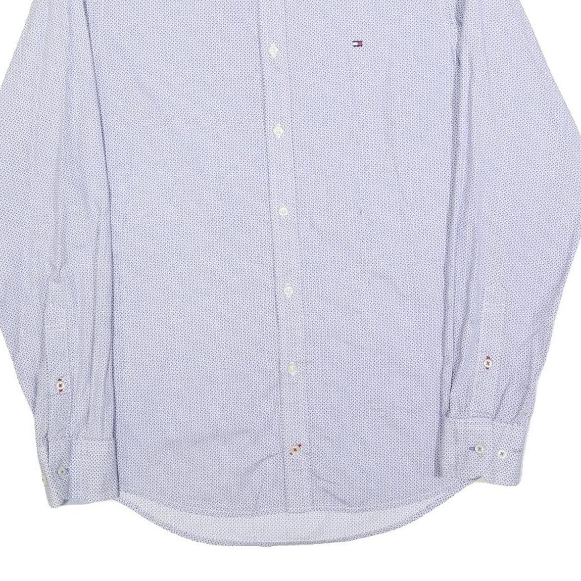 TOMMY HILFIGER Mens Blue & White Cotton Blend Shirt M Slim Fit Long Sleeve