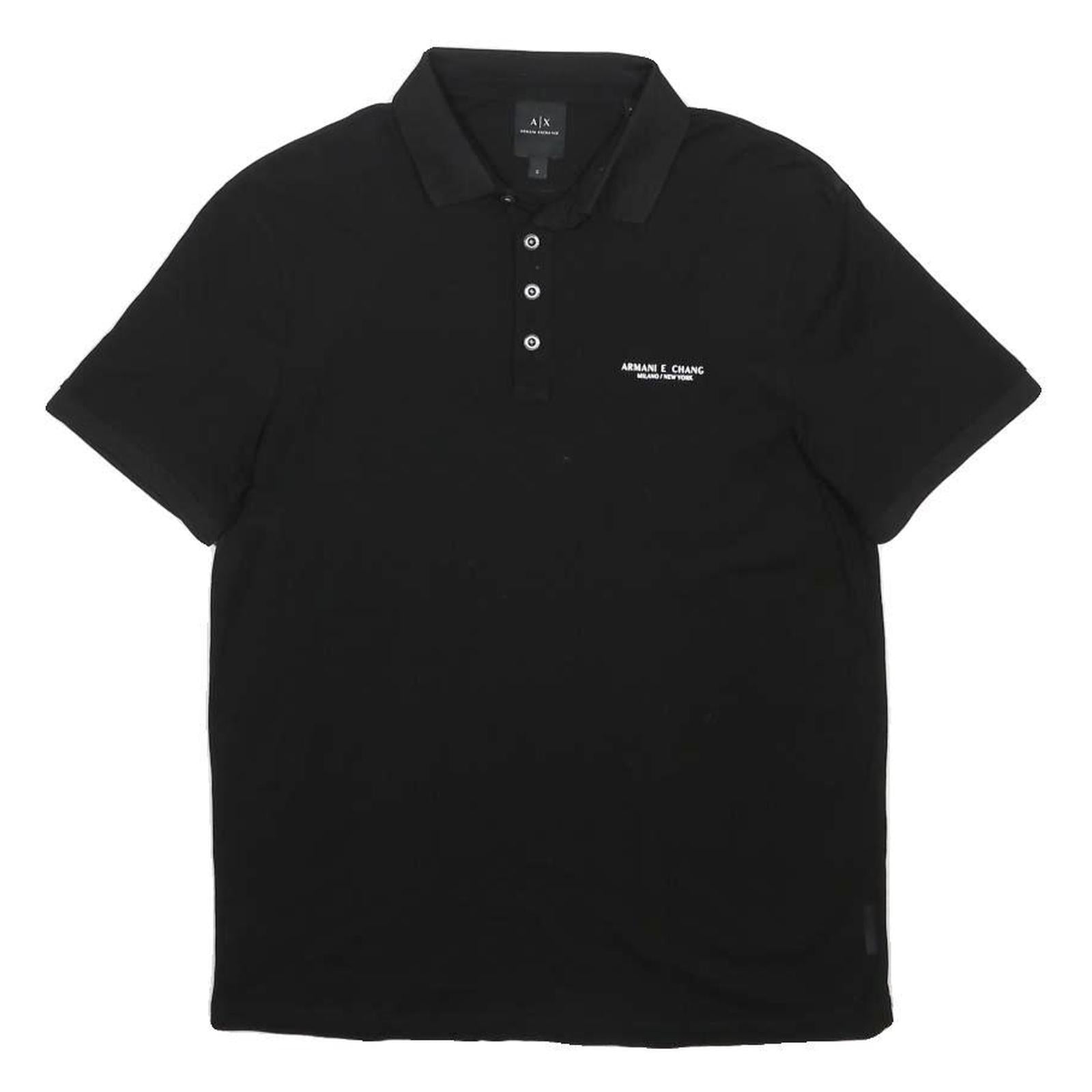 ARMANI EXCHANGE Mens Black Short Sleeve Plain Polo Shirt S Cotton Blend Classic