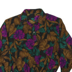Womens Black Green & Brown Floral Printed Shirt Long Sleeve Collared M Elegant
