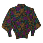 Womens Black Green & Brown Floral Printed Shirt Long Sleeve Collared M Elegant