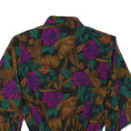Womens Black Green & Brown Floral Printed Shirt Long Sleeve Collared M Elegant