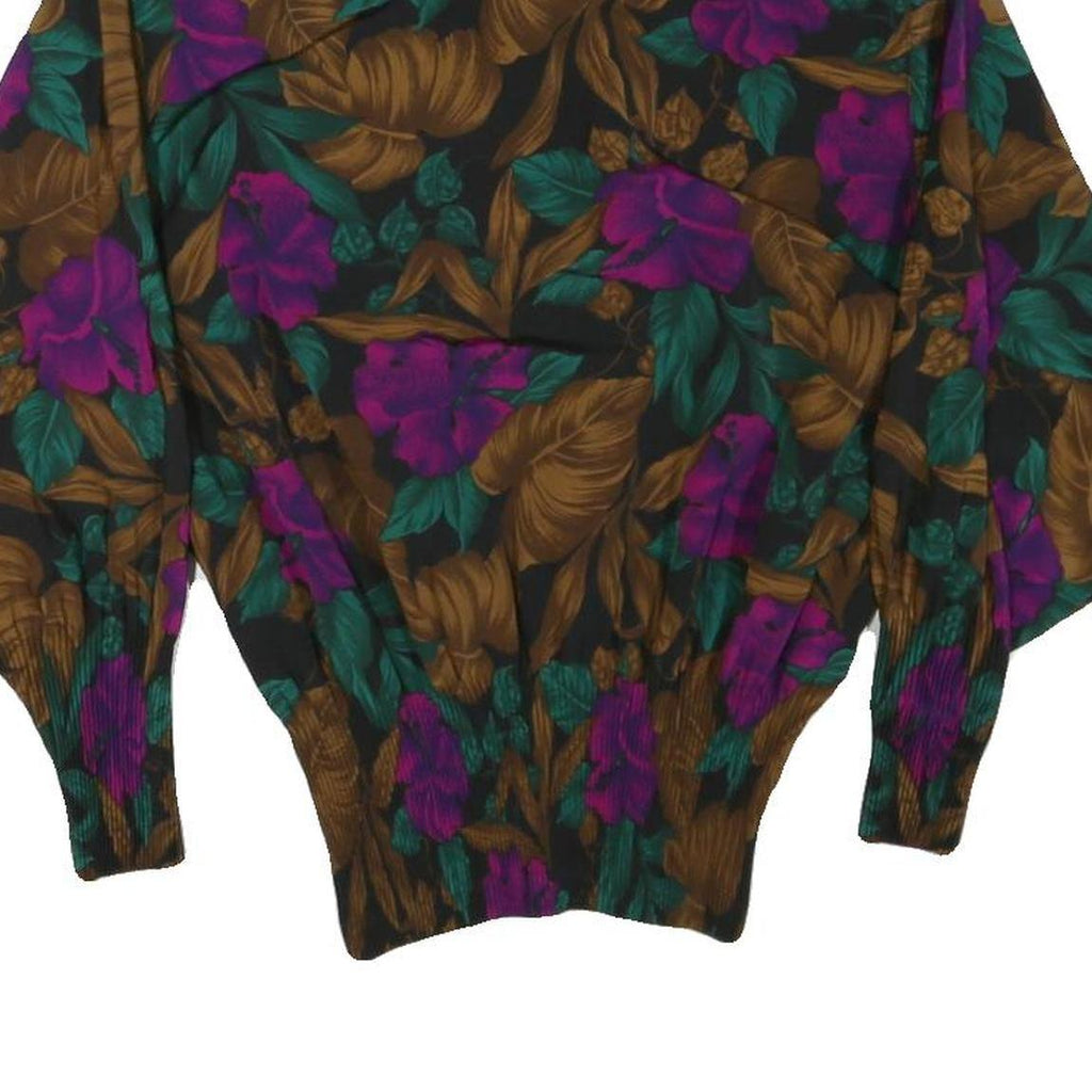 Womens Black Green & Brown Floral Printed Shirt Long Sleeve Collared M Elegant