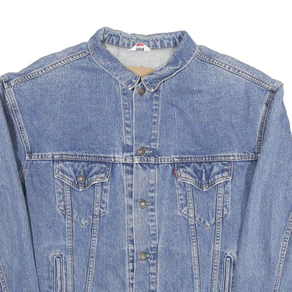 LEVI'S Mens Blue Denim Jacket L Cotton Blend Relaxed Fit Button Closure Casual