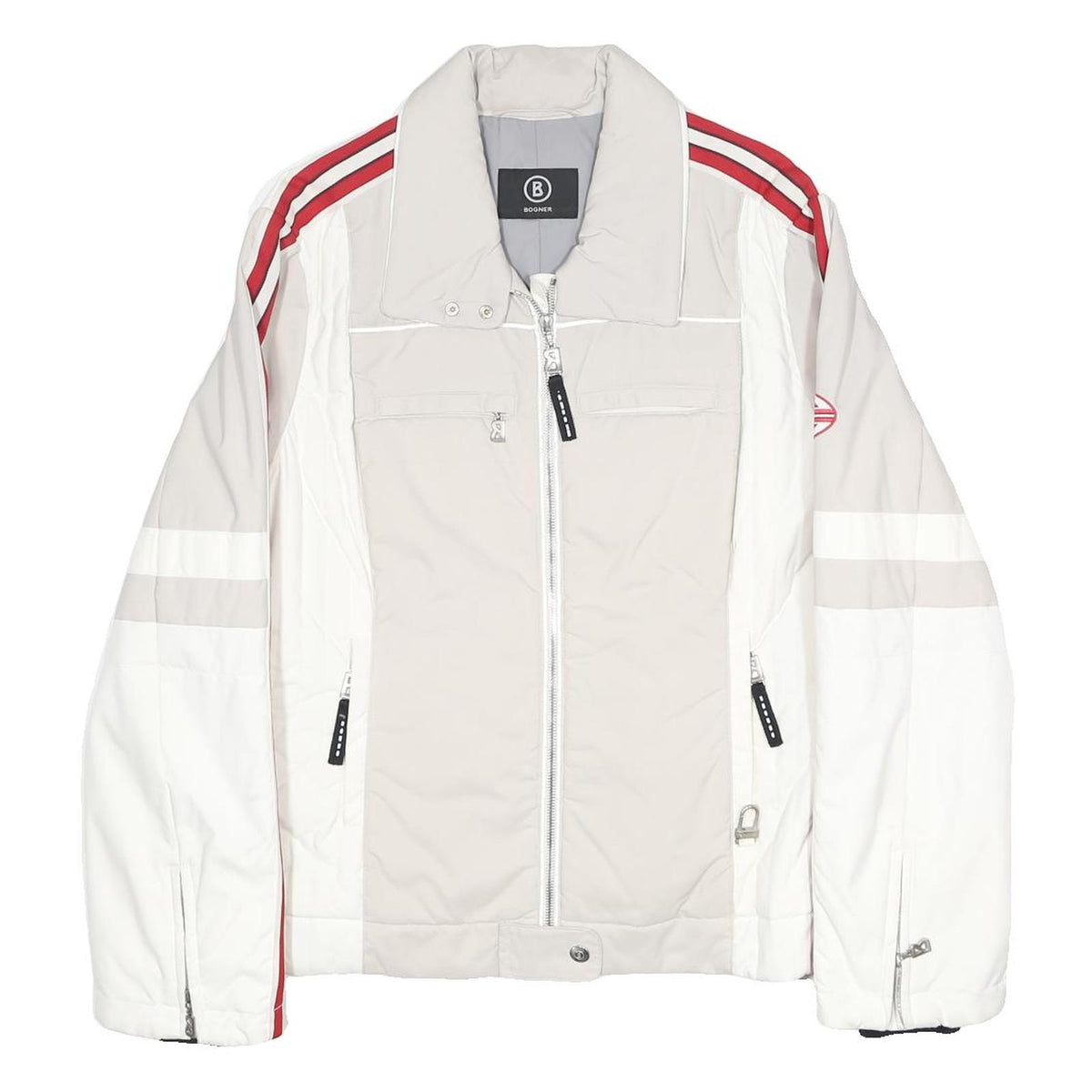 BOGNER Womens Beige & White Red Striped Zip Jacket S Polyester Sporty Casual