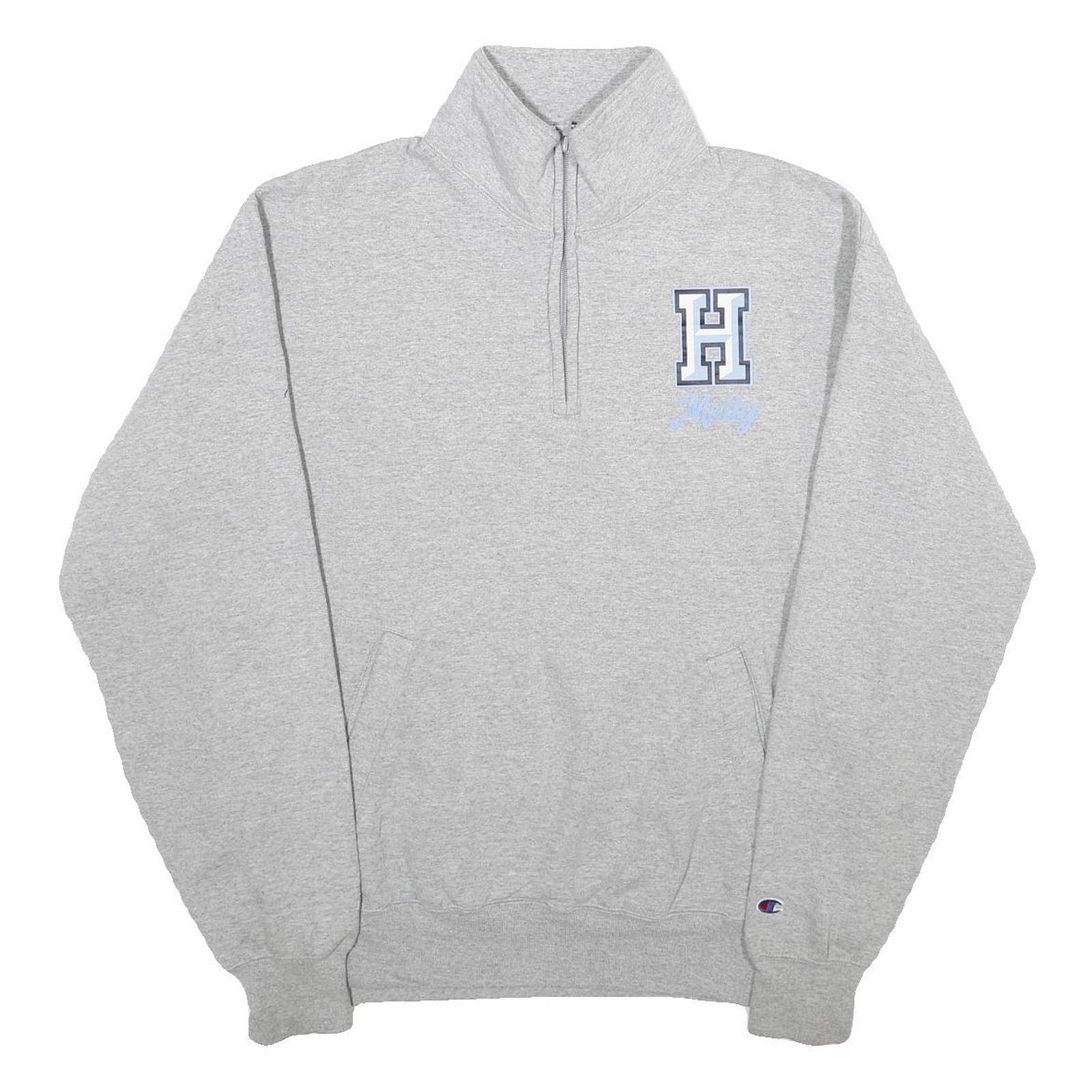 CHAMPION Mens Grey Half Zip L Sweatshirt Dance Graphic Cotton Blend Pullover