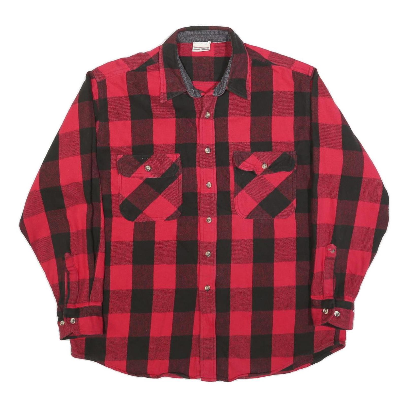 FIELD & STREAM Mens Red & Black Check Shirt XL Cotton Blend Lumberjack Flannel
