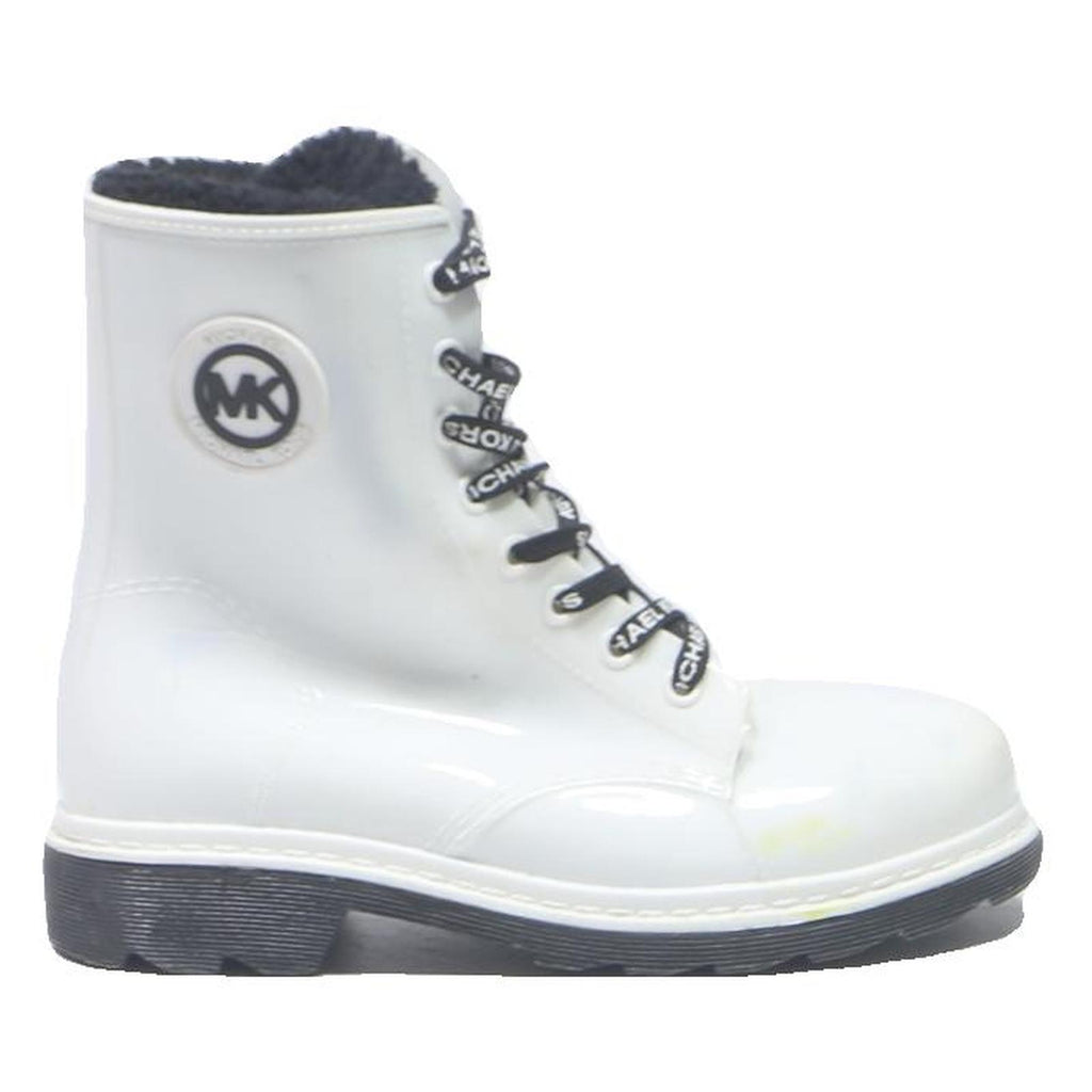 MICHAEL KORS Womens Leather White Ankle Boots UK 3 Lace-Up Winter Fashion