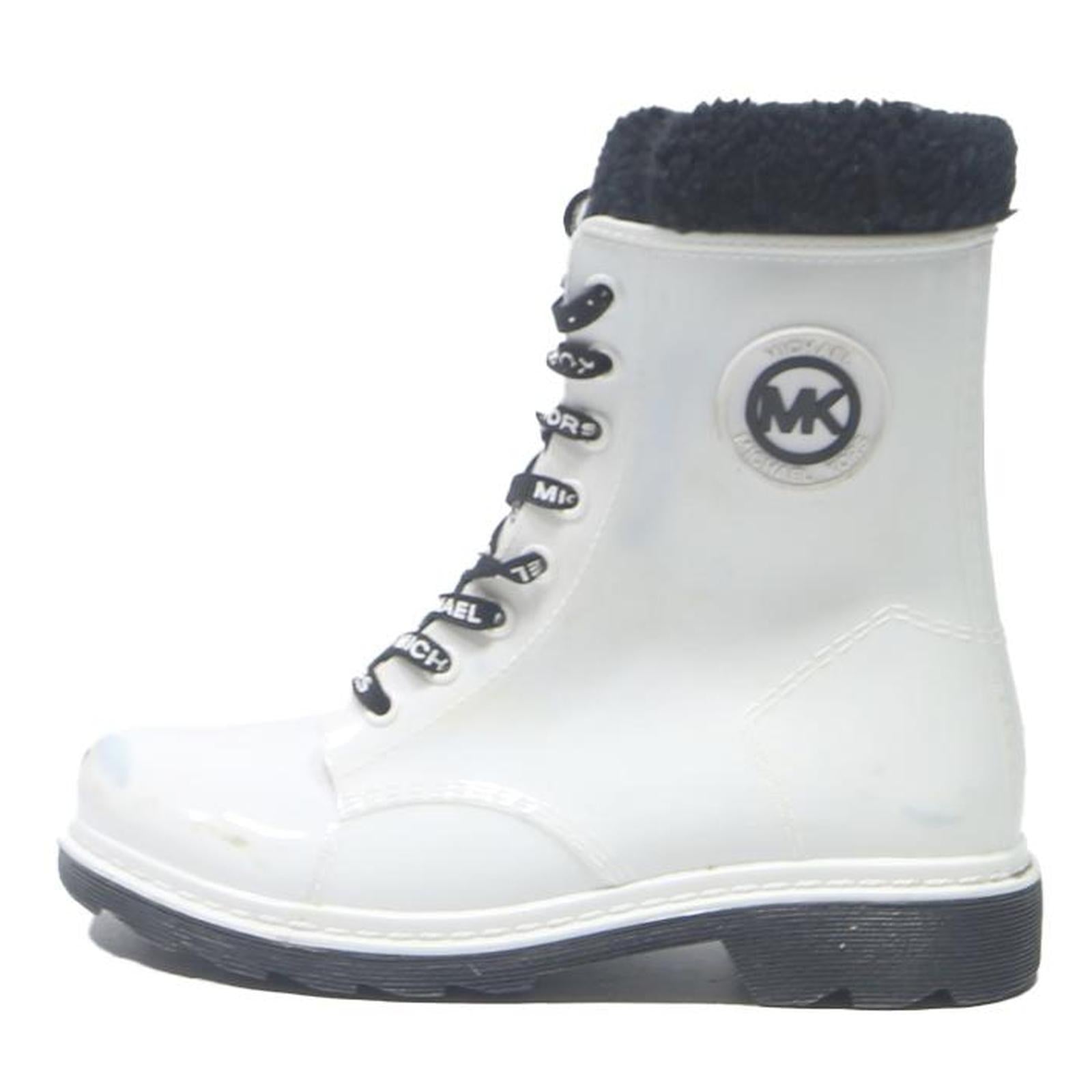 MICHAEL KORS Womens Leather White Ankle Boots UK 3 Lace-Up Winter Fashion