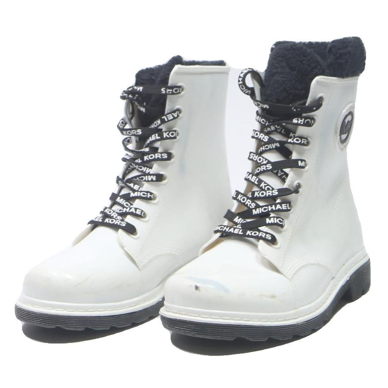 MICHAEL KORS Womens Leather White Ankle Boots UK 3 Lace-Up Winter Fashion