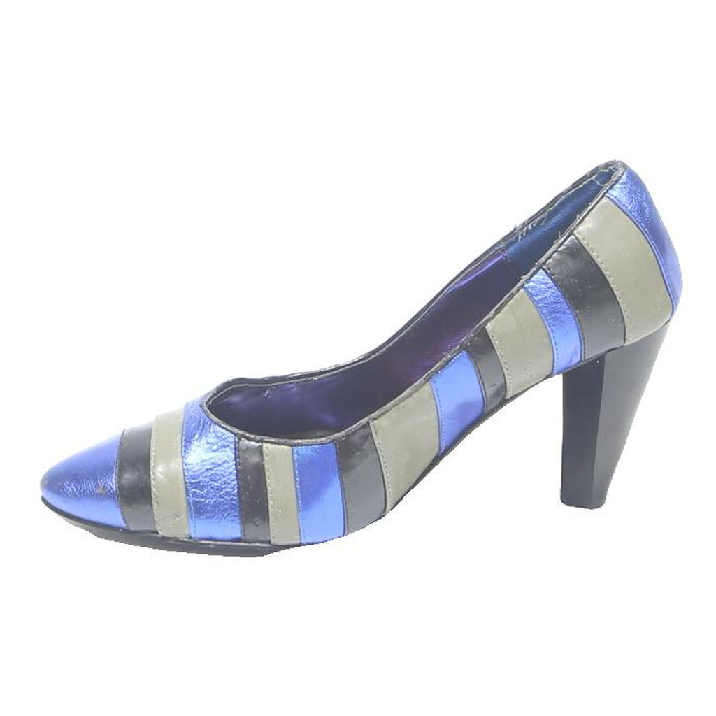 GEORGINA GOODMAN Womens Striped Blue Black & Grey Leather Pump UK 7 Stylish Heel