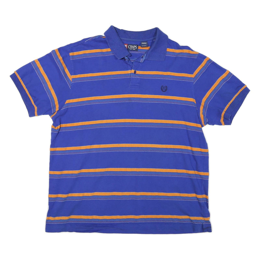 CHAPS Mens Blue & Orange Striped Short Sleeve Polo Shirt XL Classic Cotton