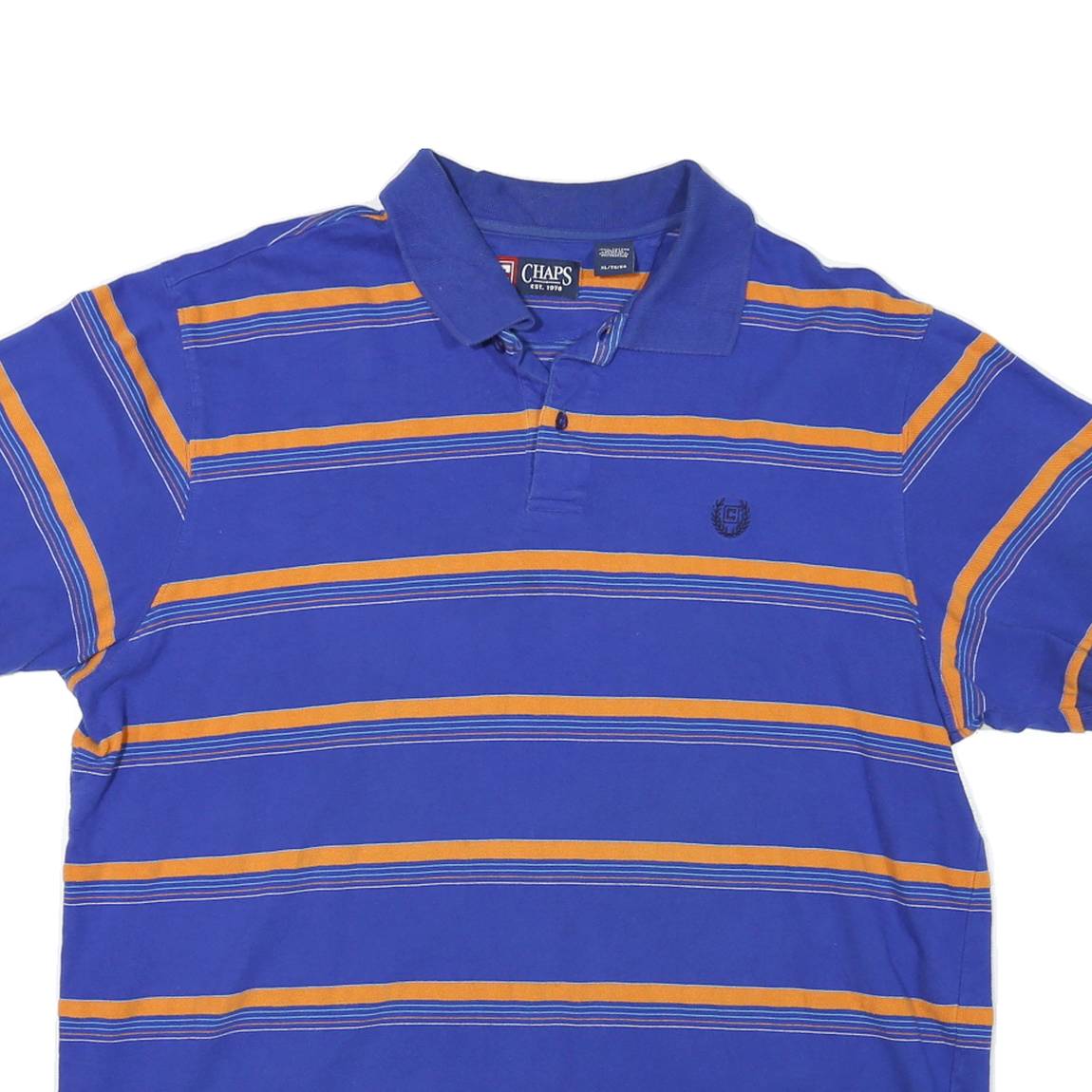 CHAPS Mens Blue & Orange Striped Short Sleeve Polo Shirt XL Classic Cotton