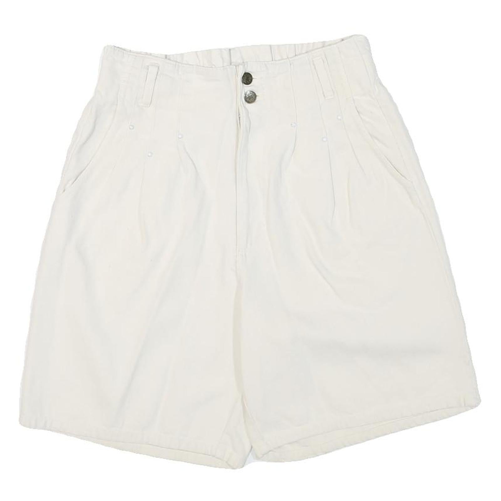 Womens Cream Casual Shorts M W27 Cotton Blend Button Plain Style