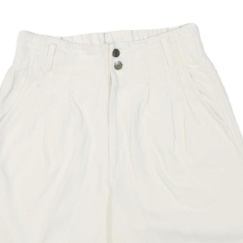 Womens Cream Casual Shorts M W27 Cotton Blend Button Plain Style