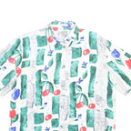THE LEGEND Womens White Green Red Blue Silk Shirt L Artistic Print Short Sleeve