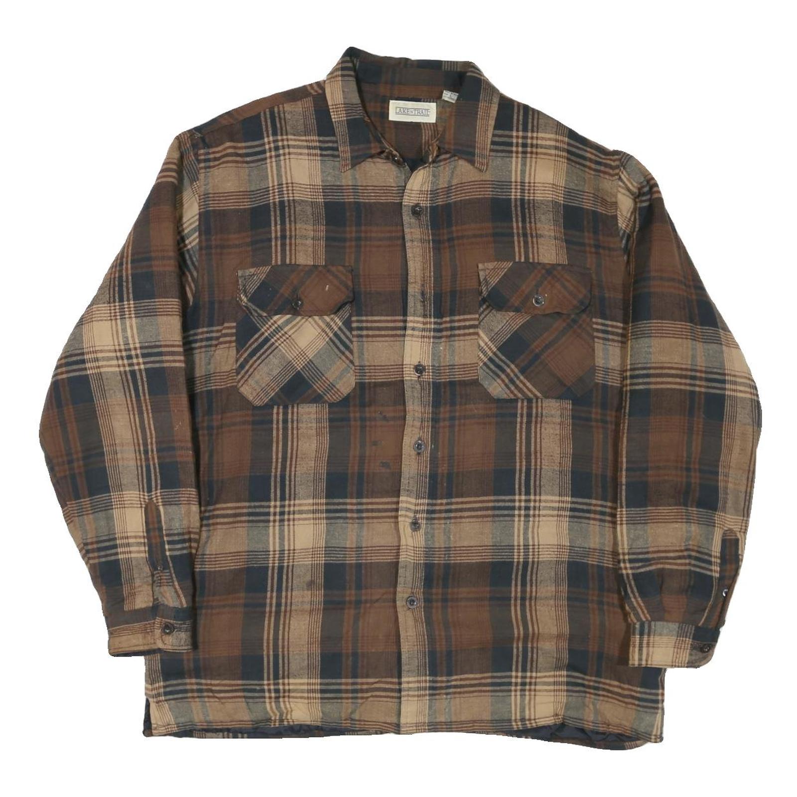 LAKE N TRAIL Mens Brown & Beige Check Shirt L Cotton Blend Button Closure Casual
