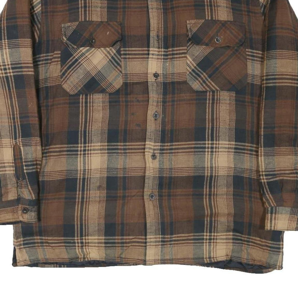 LAKE N TRAIL Mens Brown & Beige Check Shirt L Cotton Blend Button Closure Casual