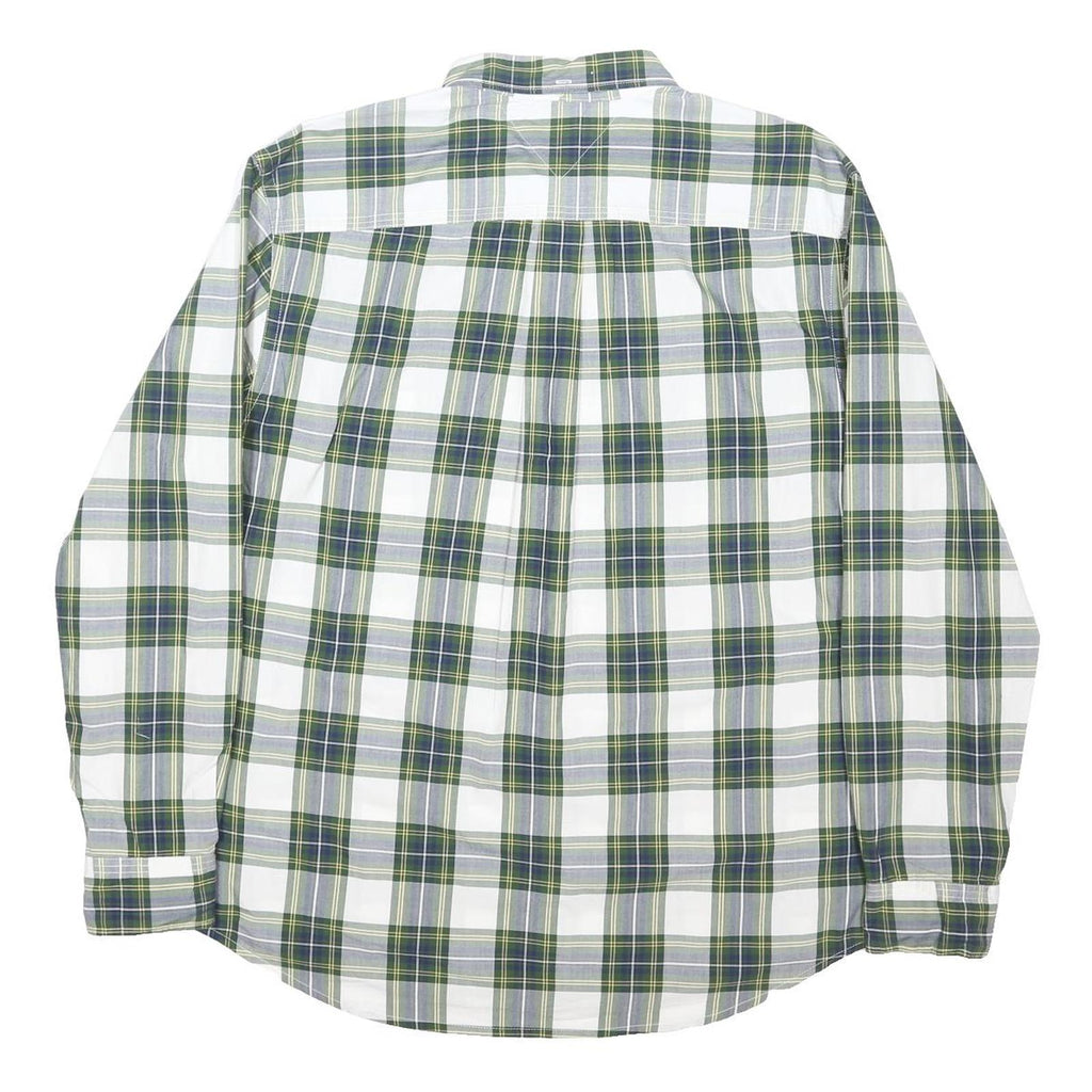 TOMMY HILFIGER Mens Green & Grey Check Shirt XL Button-Down Cotton Blend Casual