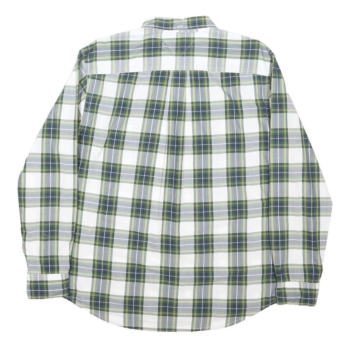 TOMMY HILFIGER Mens Green & Grey Check Shirt XL Button-Down Cotton Blend Casual