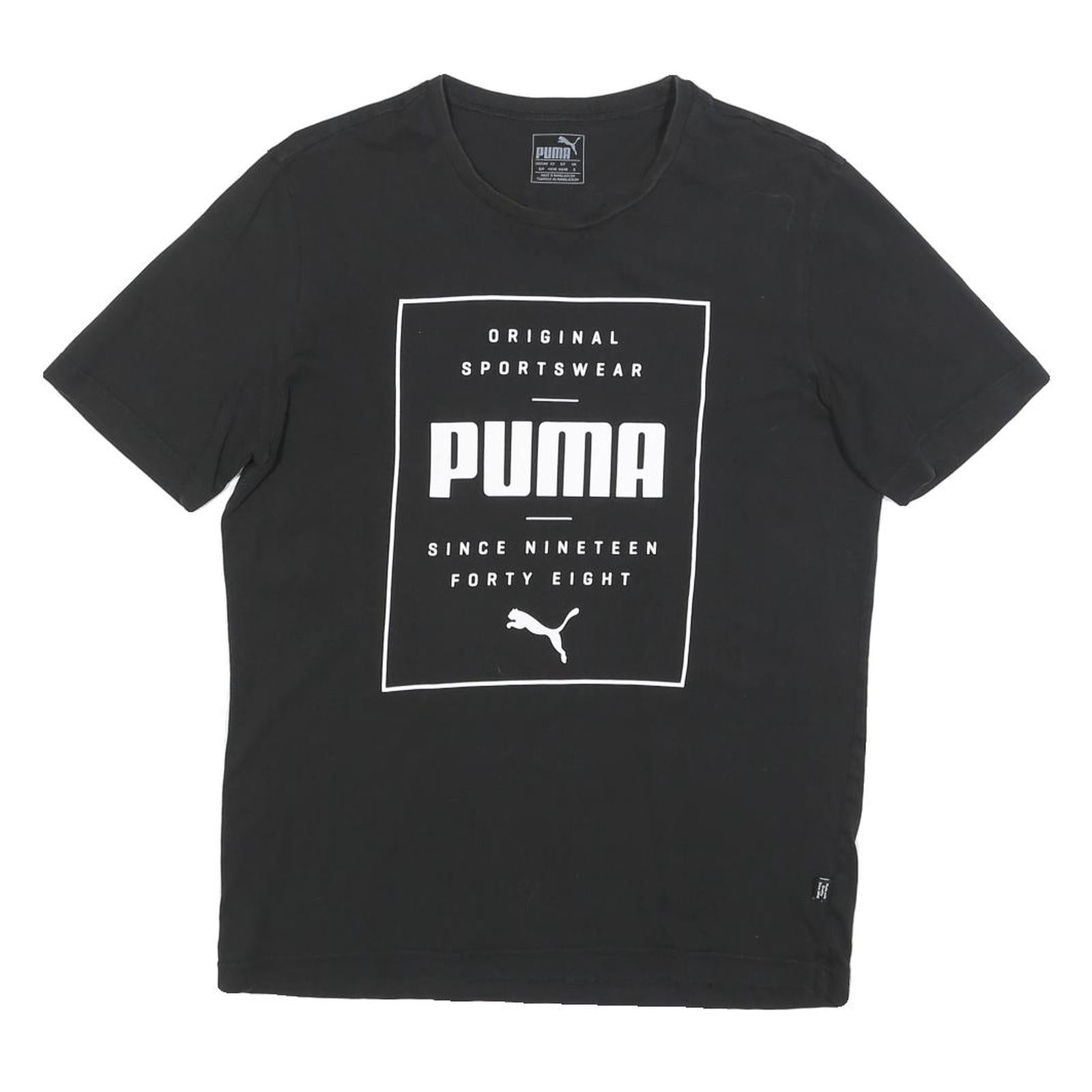 PUMA Mens Black Graphic T-Shirt S Short Sleeve Crew Neck Casual Cotton