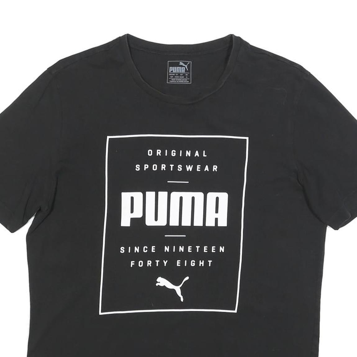 PUMA Mens Black Graphic T-Shirt S Short Sleeve Crew Neck Casual Cotton