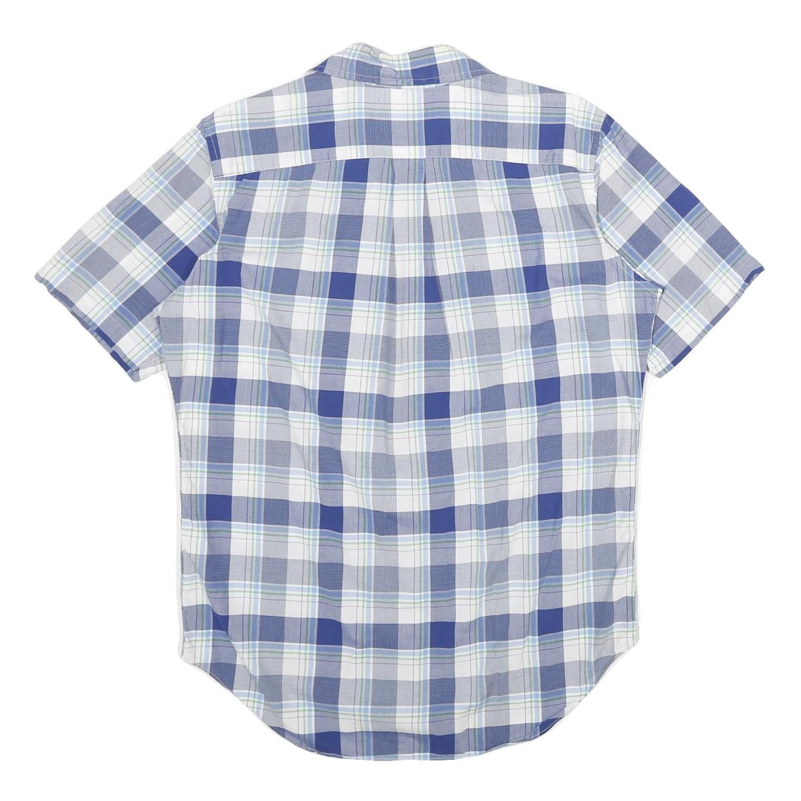 NAUTICA Mens Blue & White Plaid Shirt S Cotton Short Sleeve Casual Summer Button