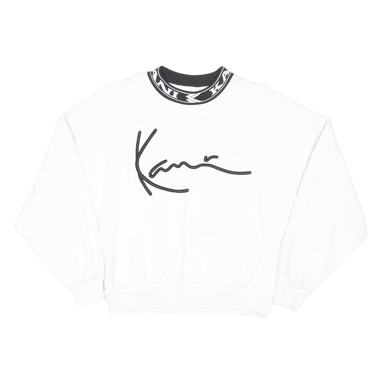 KARL KANI Womens White Sweatshirt Crew Neck S Logo Neck Print Cotton Blend