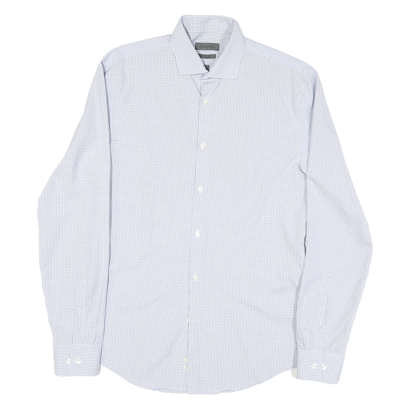 CALVIN KLEIN Mens Blue & White Check Shirt M Cotton Blend Formal Long Sleeve