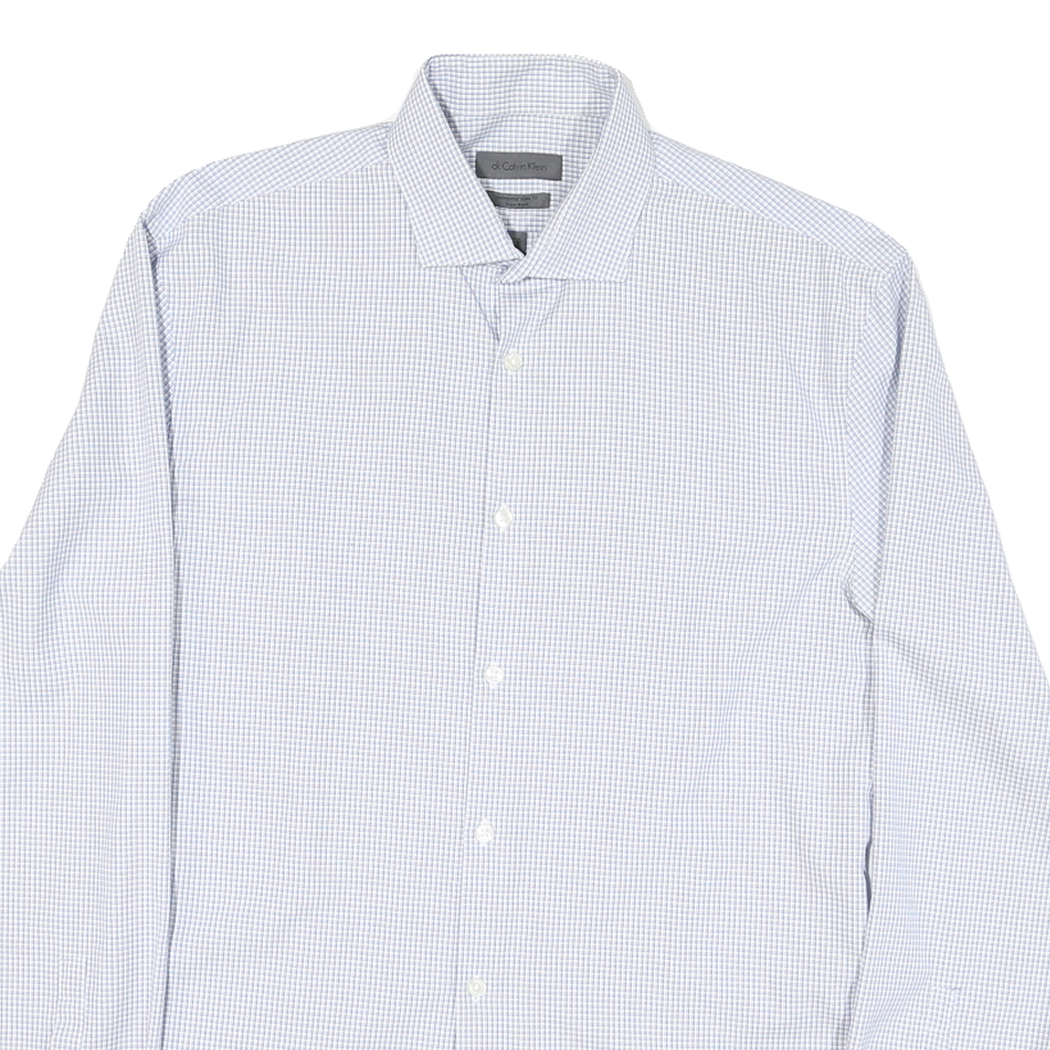 CALVIN KLEIN Mens Blue & White Check Shirt M Cotton Blend Formal Long Sleeve