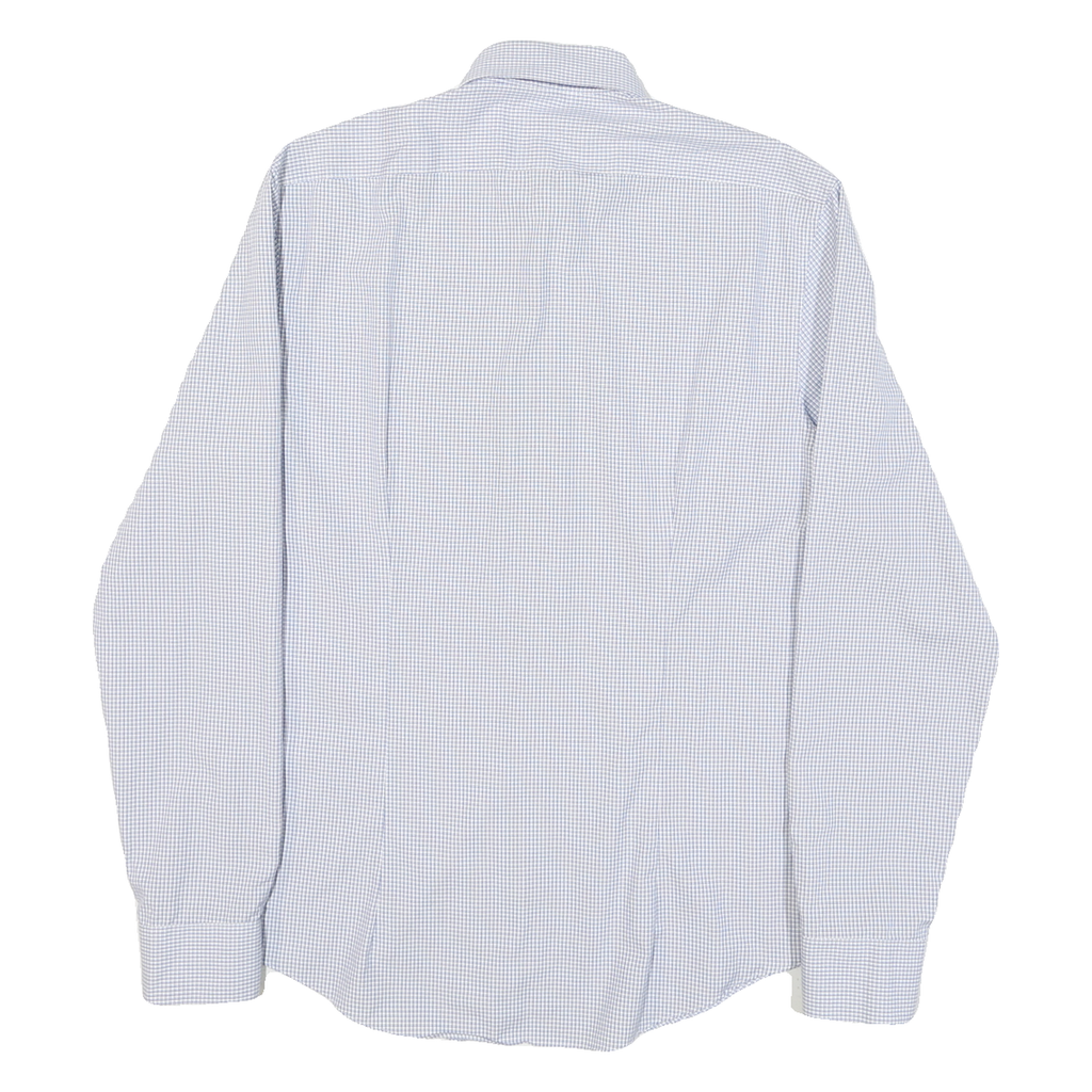 CALVIN KLEIN Mens Blue & White Check Shirt M Cotton Blend Formal Long Sleeve