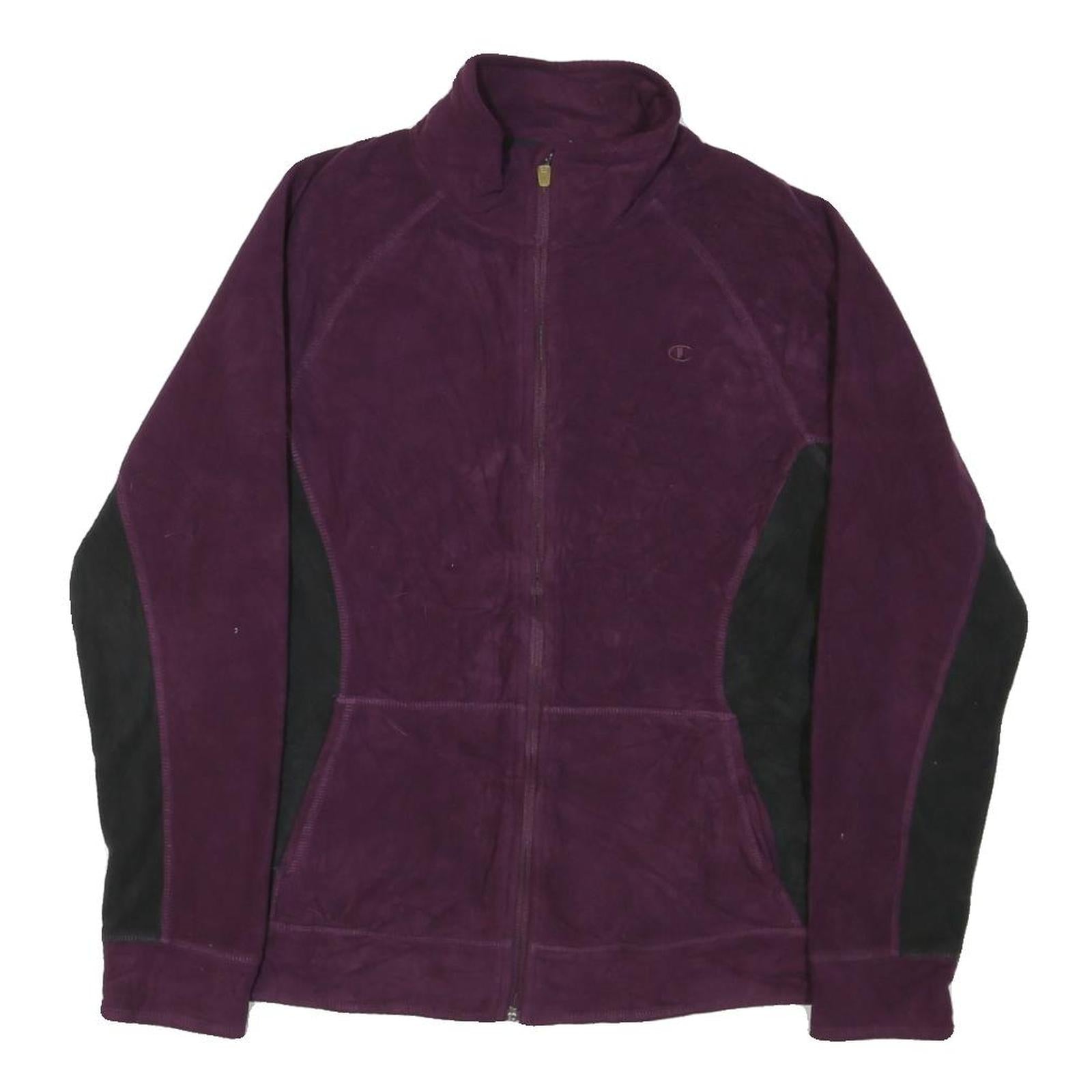 CHAMPION Womens Purple & Black Zip Up Polyester Blend Jacket L Fleece Classic