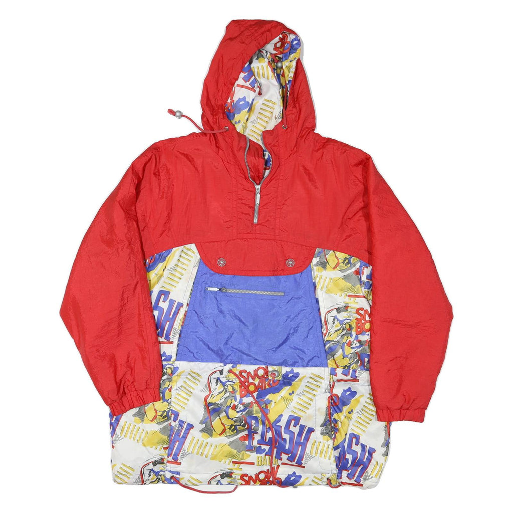 Mens Red Blue Black Snowboard Pattern Jacket L Polyester Blend Zip Hooded