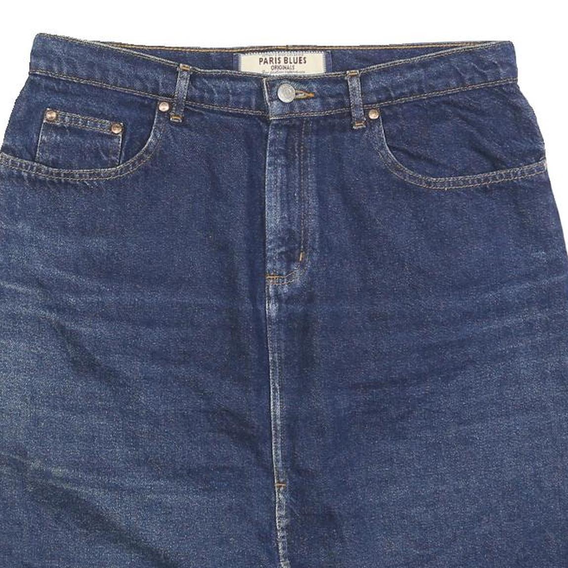 PARIS BLUES Womens Blue Denim Midi Cotton Blend Skirt M Classic Vintage Style