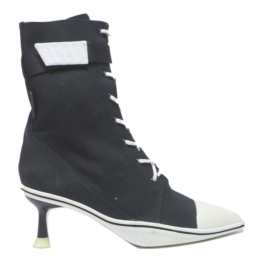 CHARLES & KEITH Womens Lace-Up Ankle Boots Black & White Canvas UK 2.5 Stylish