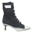 CHARLES & KEITH Womens Lace-Up Ankle Boots Black & White Canvas UK 2.5 Stylish