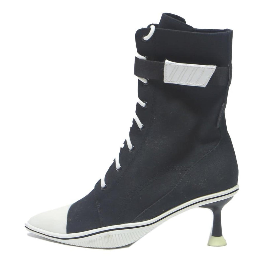 CHARLES & KEITH Womens Lace-Up Ankle Boots Black & White Canvas UK 2.5 Stylish