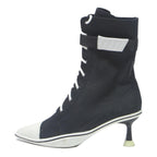 CHARLES & KEITH Womens Lace-Up Ankle Boots Black & White Canvas UK 2.5 Stylish