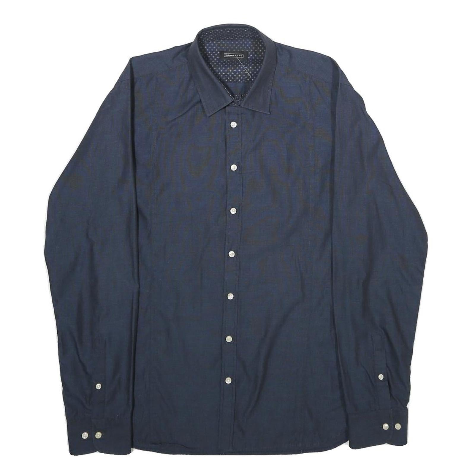 SONNYBONO Mens Blue Shirt M Classic Polyester Blend Long Sleeve Button Closure