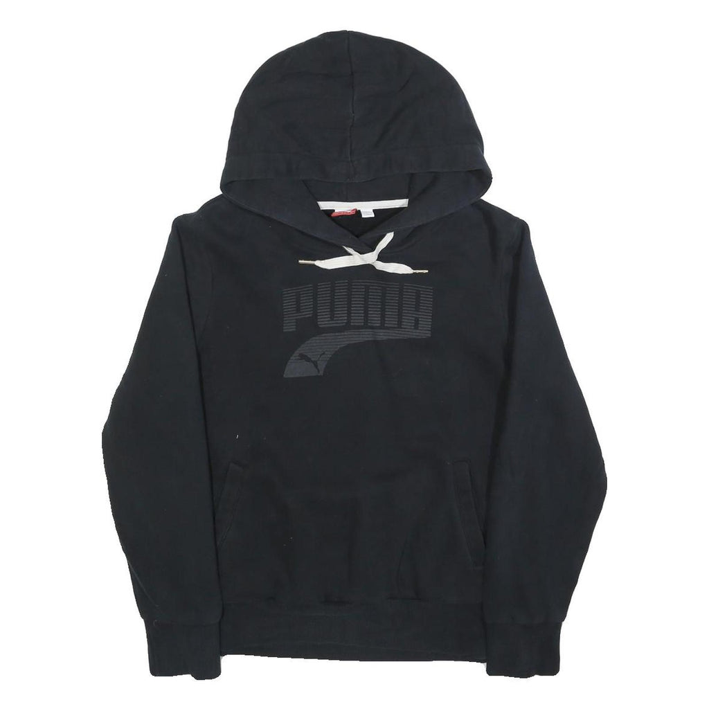PUMA Womens Black Hoodie UK 14 Cotton Blend Pullover Hooded Sweatshirt