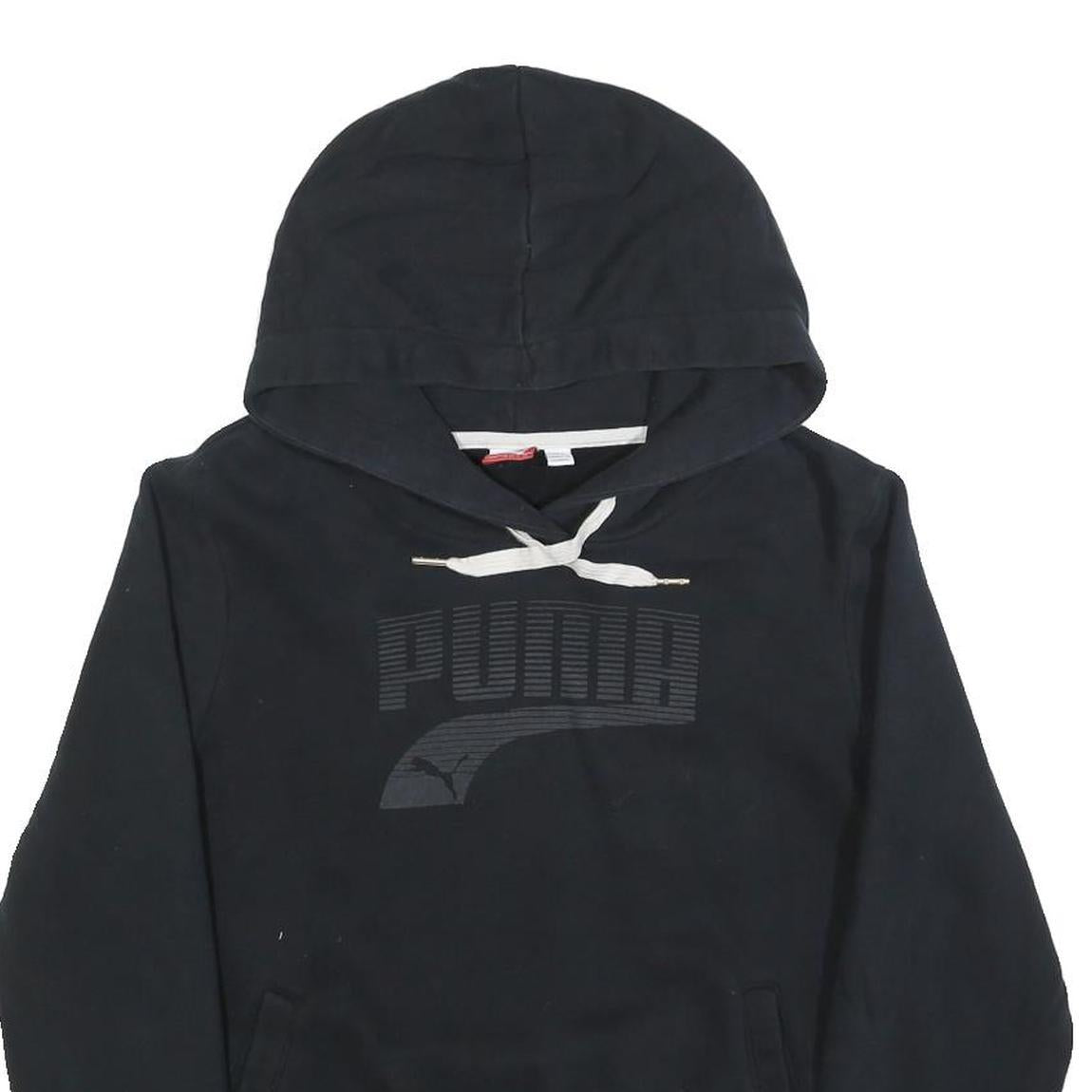 PUMA Womens Black Hoodie UK 14 Cotton Blend Pullover Hooded Sweatshirt