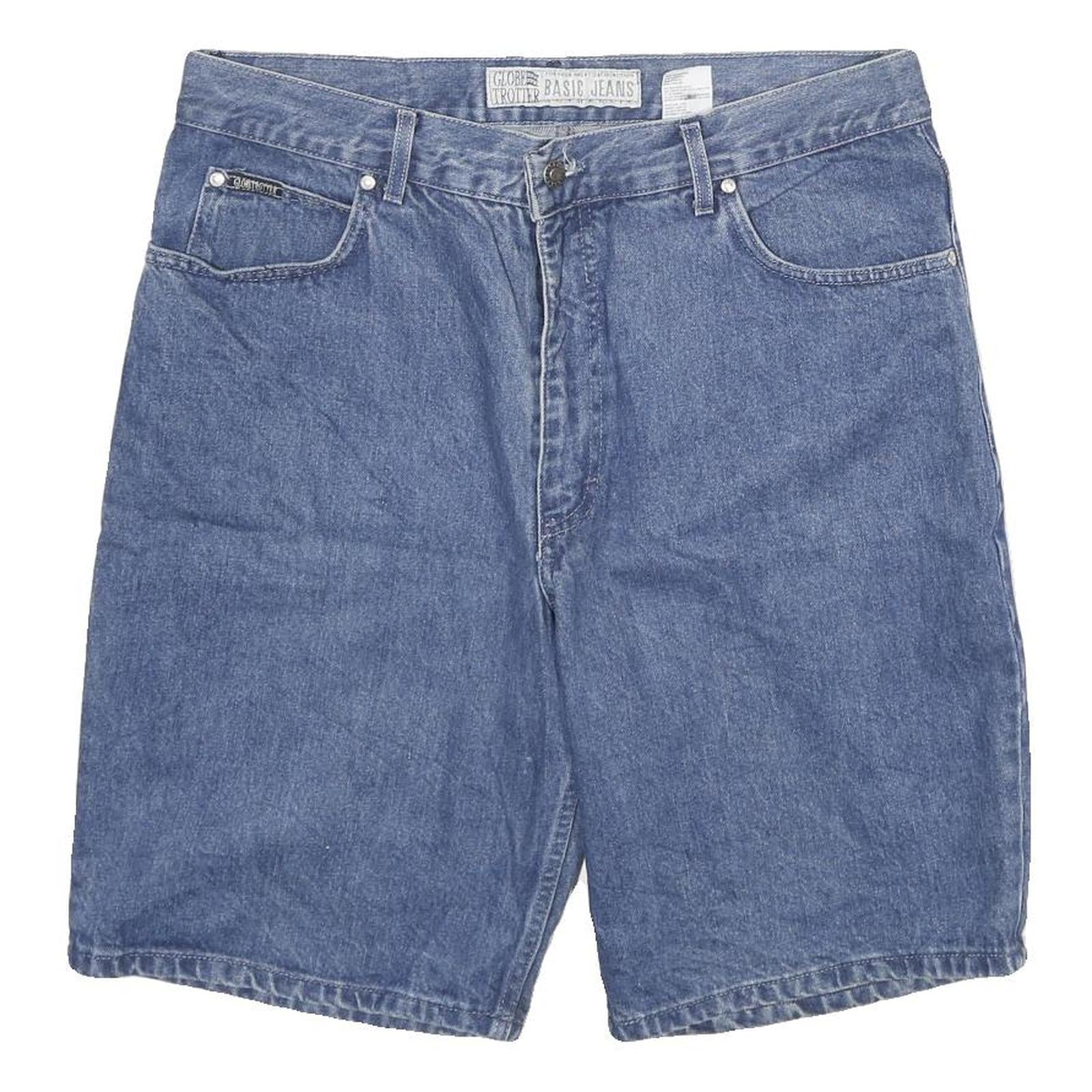 GLOBE TROTTER Mens Shorts Blue Casual Denim XL W34 Lightweight Cotton Blend