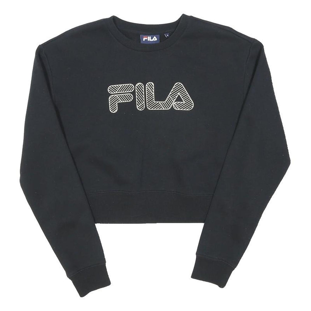 FILA Womens Black Crop Sweatshirt S Cotton Blend Crew Neck Long Sleeve