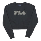 FILA Womens Black Crop Sweatshirt S Cotton Blend Crew Neck Long Sleeve