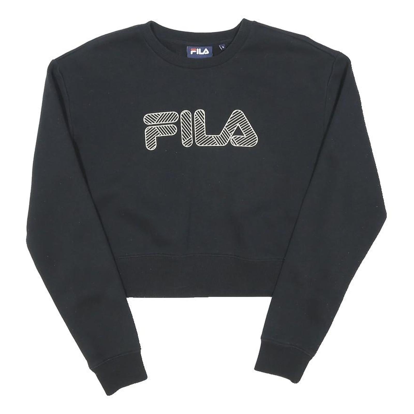 FILA Womens Black Crop Sweatshirt S Cotton Blend Crew Neck Long Sleeve