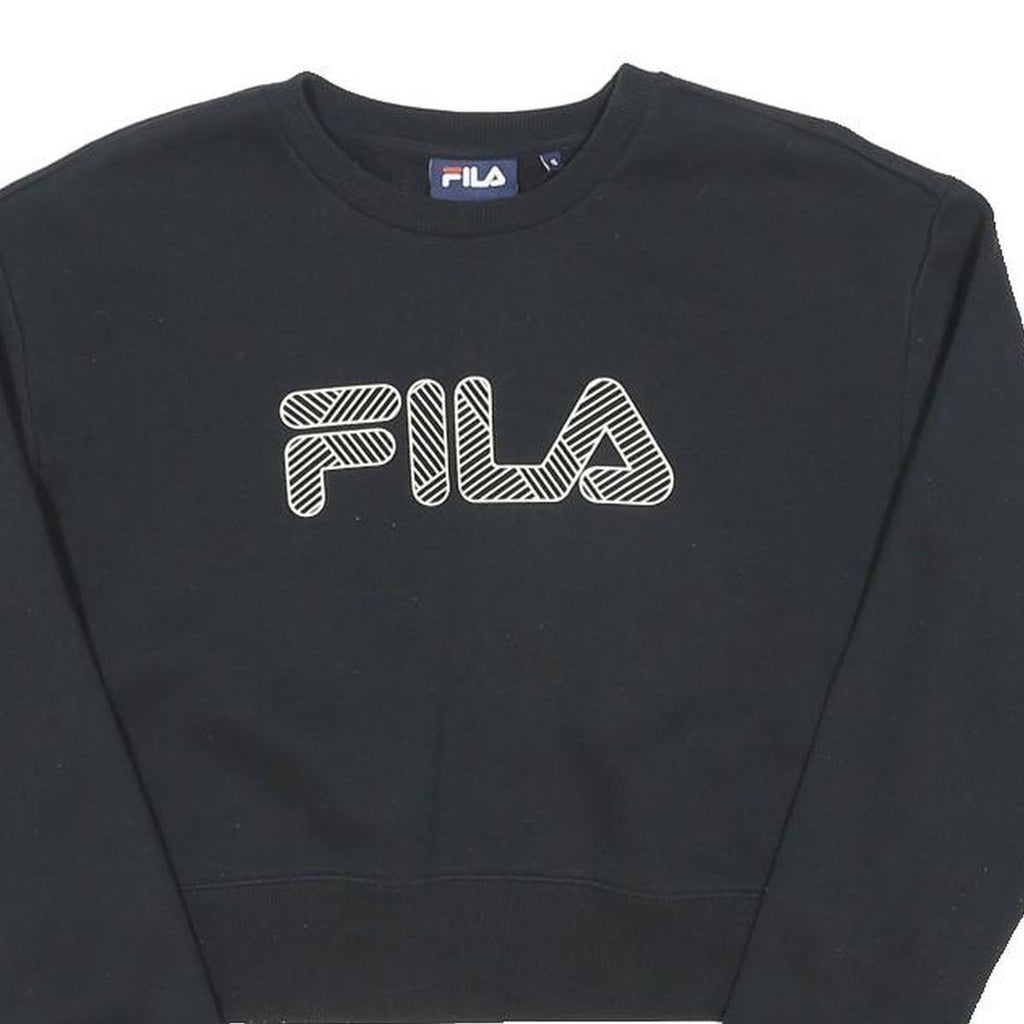 FILA Womens Black Crop Sweatshirt S Cotton Blend Crew Neck Long Sleeve