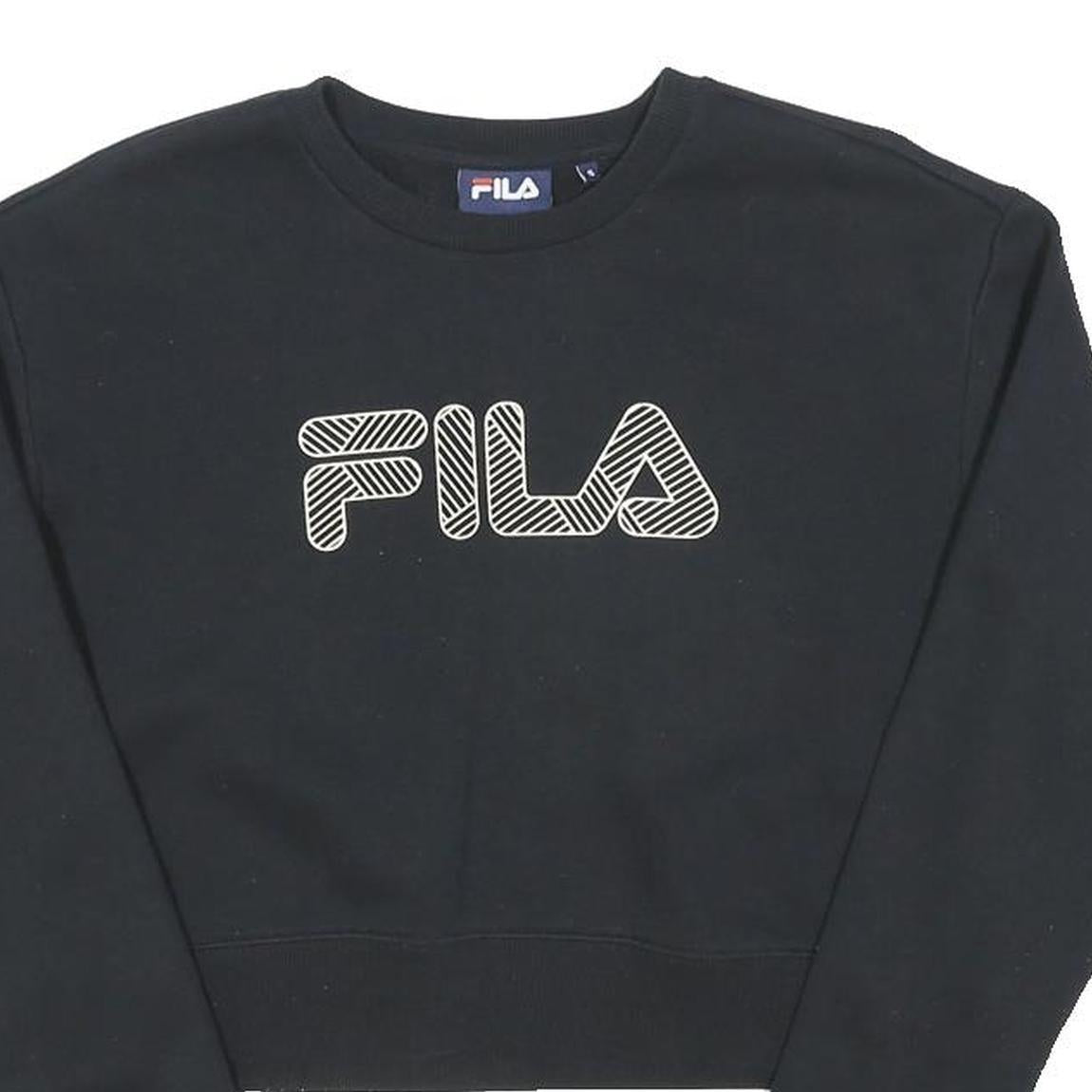 FILA Womens Black Crop Sweatshirt S Cotton Blend Crew Neck Long Sleeve