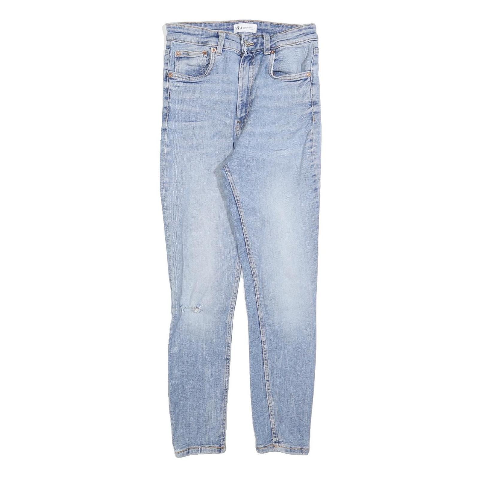ZARA Womens Slim Light Blue Denim Jeans Cotton Blend Zip W26 L26 Casual