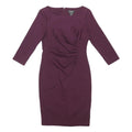DKNY Womens Maroon Fit & Flare Polyester Blend Plain Long Sleeve Knee Length UK