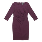DKNY Womens Maroon Fit & Flare Polyester Blend Plain Long Sleeve Knee Length UK