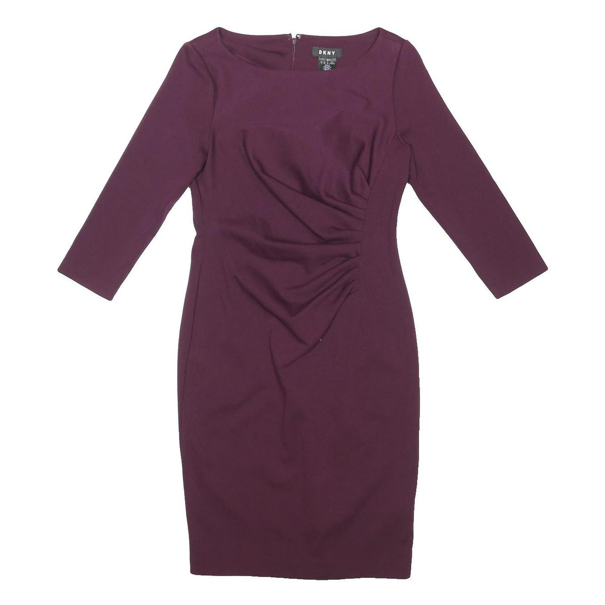 DKNY Womens Maroon Fit & Flare Polyester Blend Plain Long Sleeve Knee Length UK